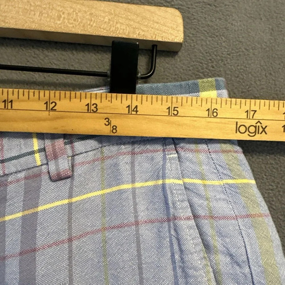 Brooks Brothers Bermuda Shorts Baird McNutt Irish Linen Blend Size 33 Blue Plaid - Picture 5 of 8